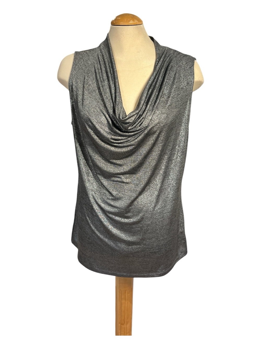 WORTHINGTON Sleeveless Silver Metallic Cowl Neck Tank Top Size XL Stretchy